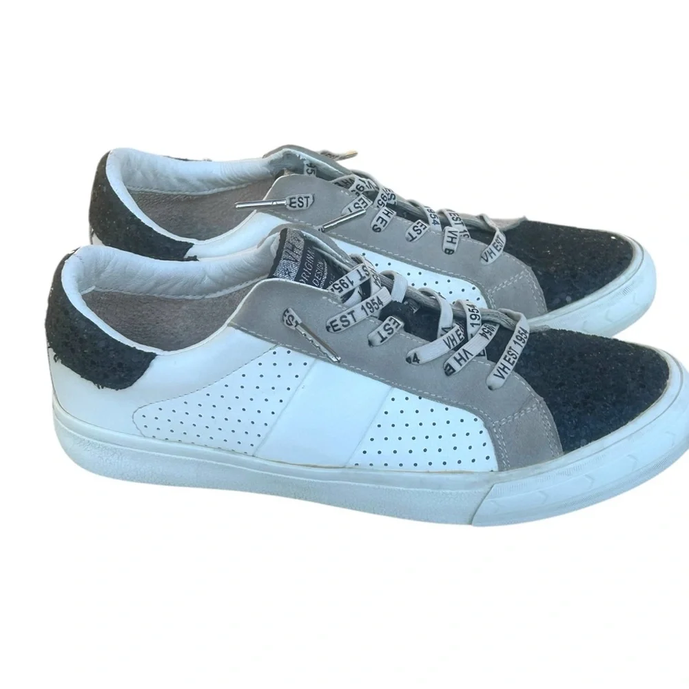 Vintage Havana Dina White Black Glitter‎ Sneakers Womens Size 10 Lace Up